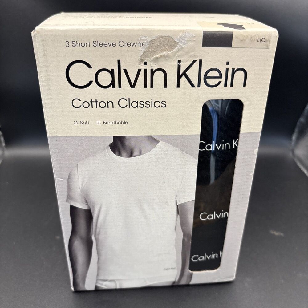 NEW 3 CALVIN KLEIN CLASSIC SHORT SLEVES 100% SOFT COTTON CREW NECK LARGE BLACK